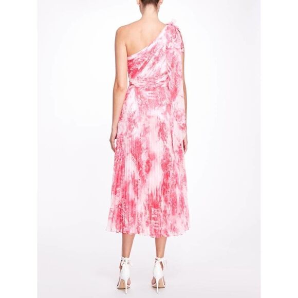Marchesa one shoulder printed chiffon pleated dress pink US8 - Picture 3 of 10